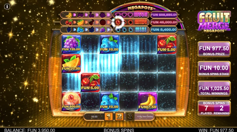 Fruit Merge Megapots - herná obrazovka Hold and Spin